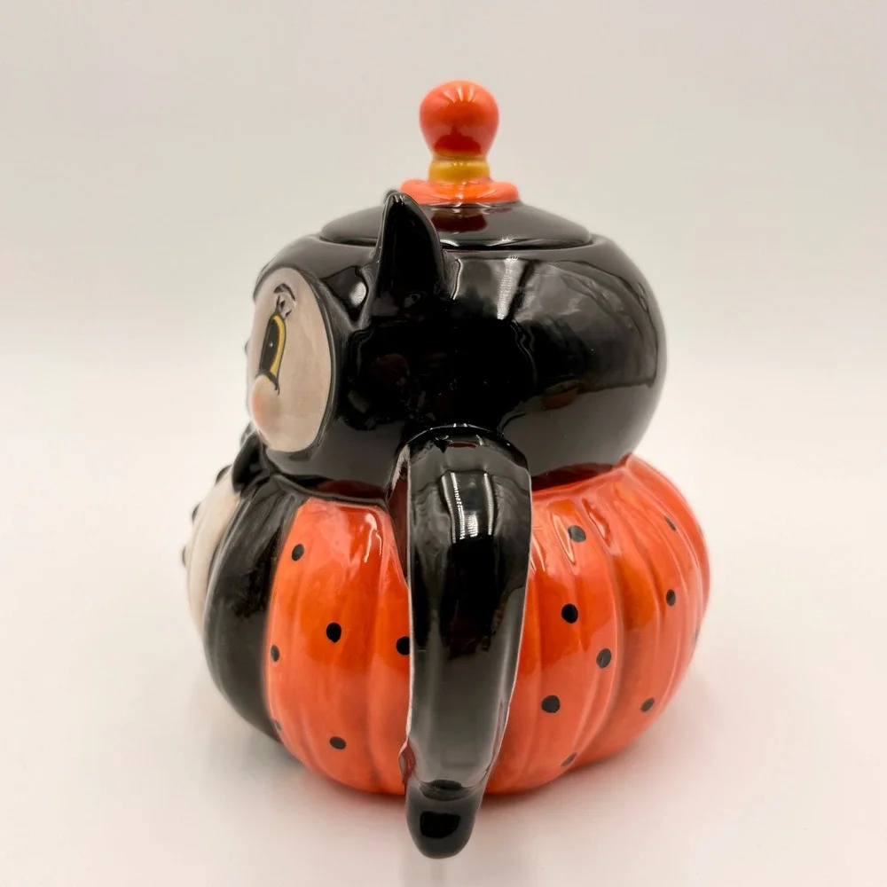 Johanna Parker Halloween Vampire Bat Pumpkin Ceramic Teapot Vintage Style